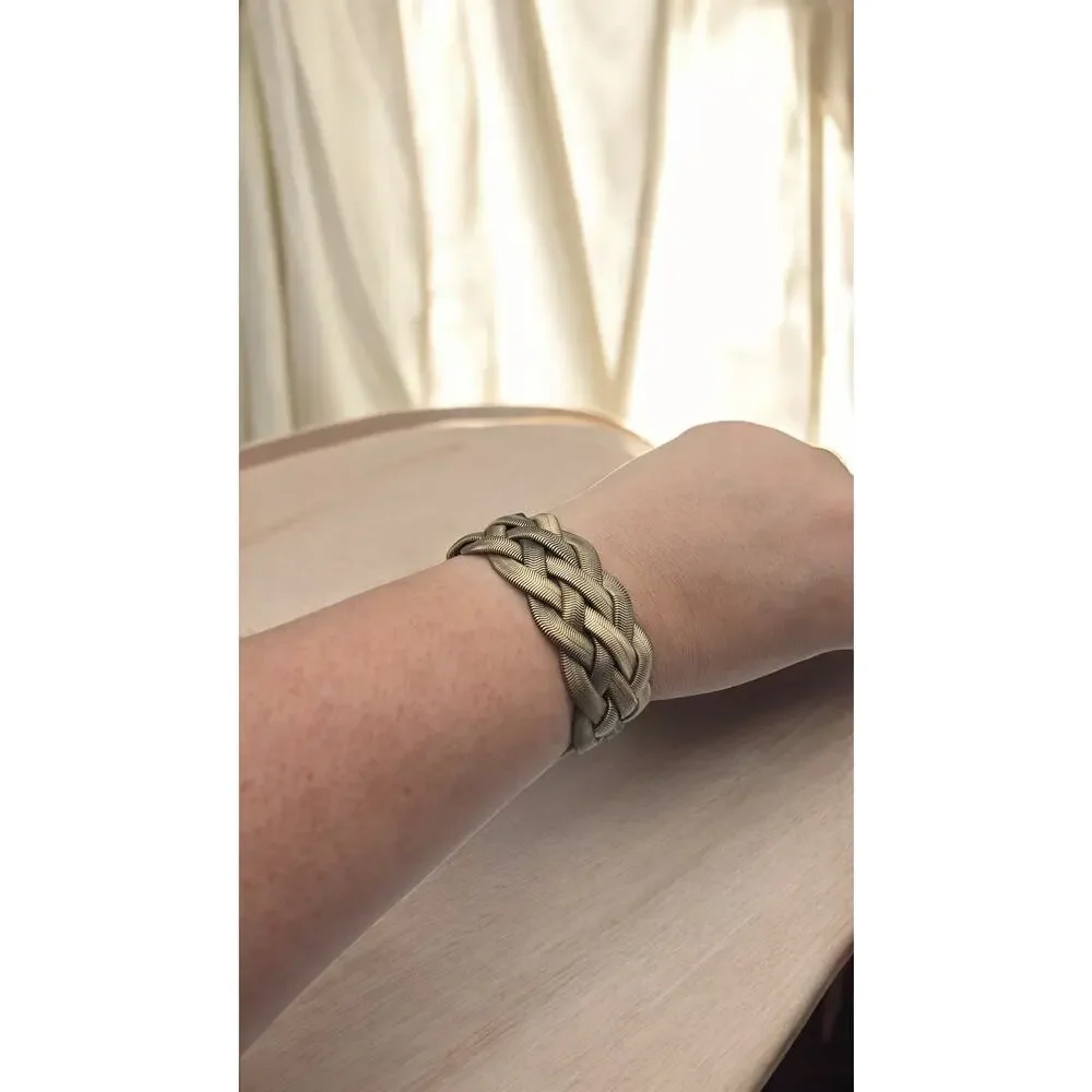 Woven Gold Tone Herringbone Bracelet Sculptural Statement Quiet Luxury